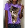 3D Cat Print Casual T-Shirt Women's Casual Short Sleeve Round Neck T-Shirt with 3D Cat Print, Fashionable Top for Daily Wear