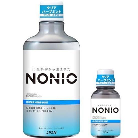 Ополаскиватель для рта NONIO Clear Herb Mint 600 мл + Мини-ополаскиватель 80 мл в комплекте Квази-препарат Для полости рта Убивает бактерии, вызывающие неприятный запах Содержит спирт
