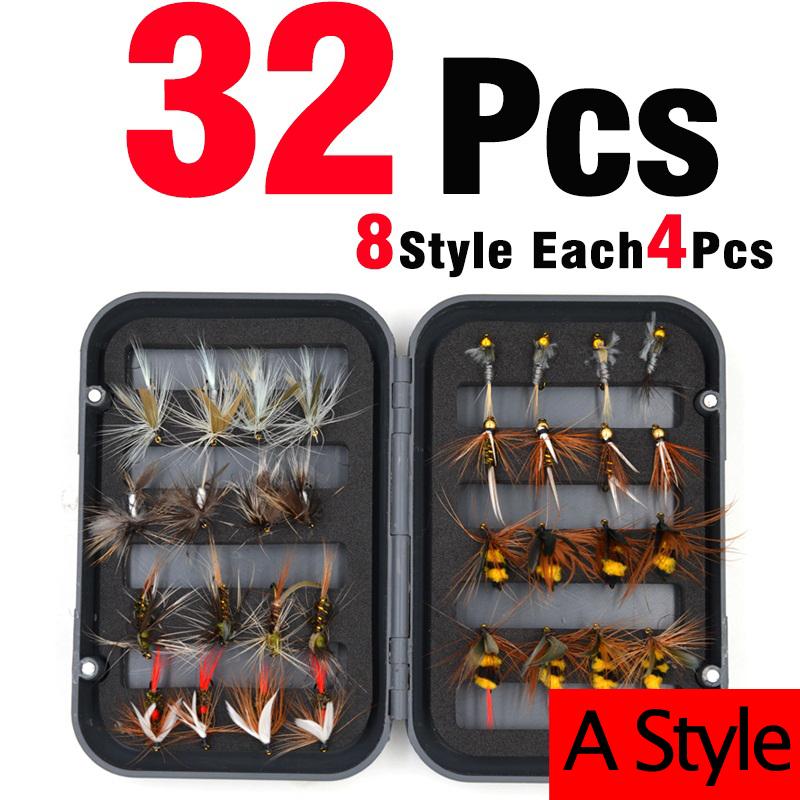 MNFT 32Pcs/Boxed Black Brown Dry Flies Fly Fishing Lure Wooly Bugger Streamer Trout Nymph Lures Carp Artificial Fish Bait