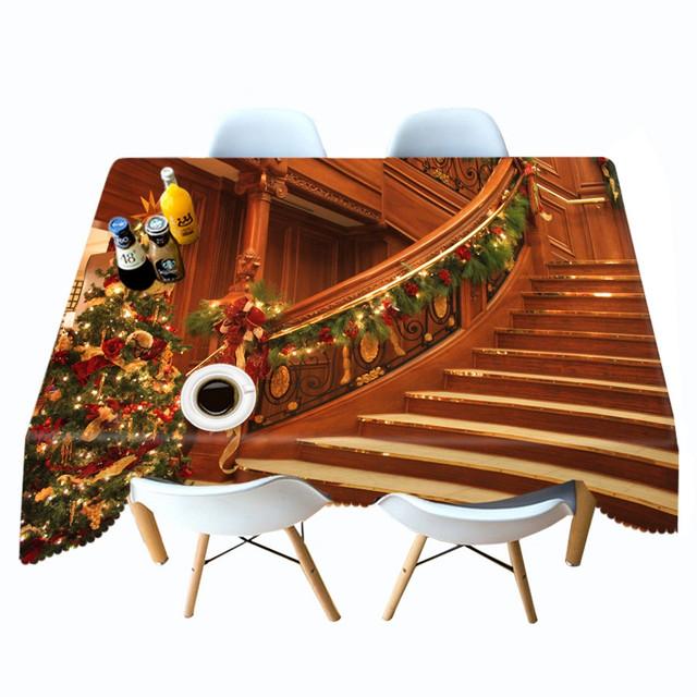 Thicken Cotton Christmas Tablecloth Fireplace Christmas Socks Pattern Rectangular Round Table Cloth For Wedding Picnic Party