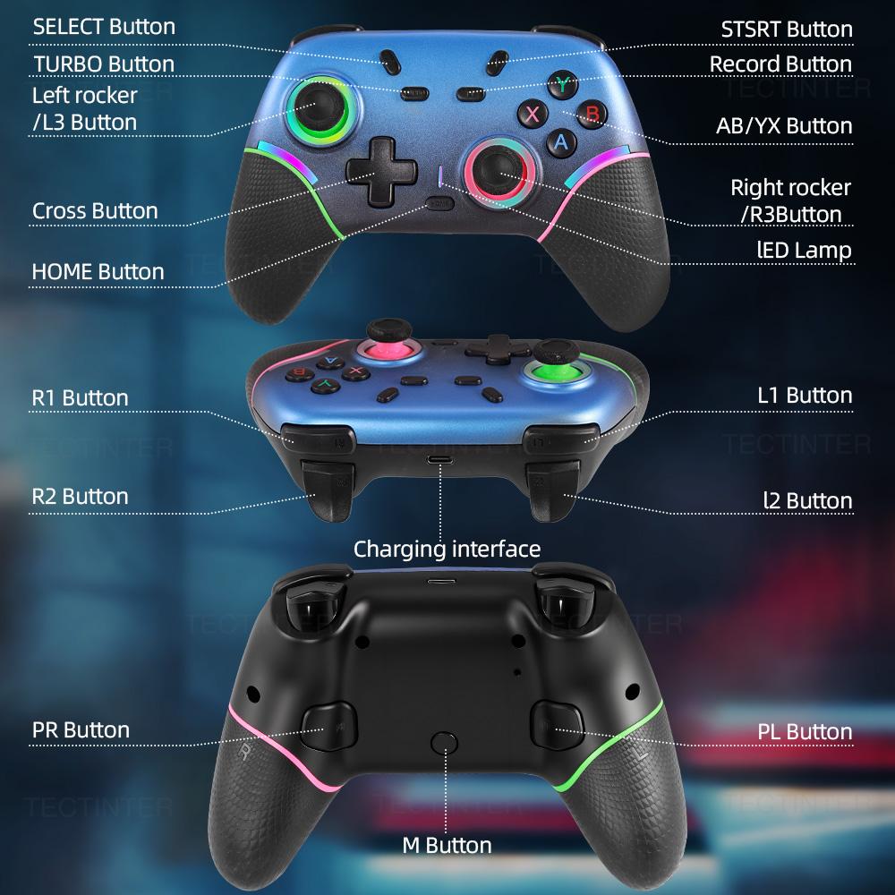 Беспроводной RGB BT Контроллер для Nintendo Switch 1/2/OLED Геймпад для Android Телефона/ПК Джойстик с эффектом Холла с функцией Турбо