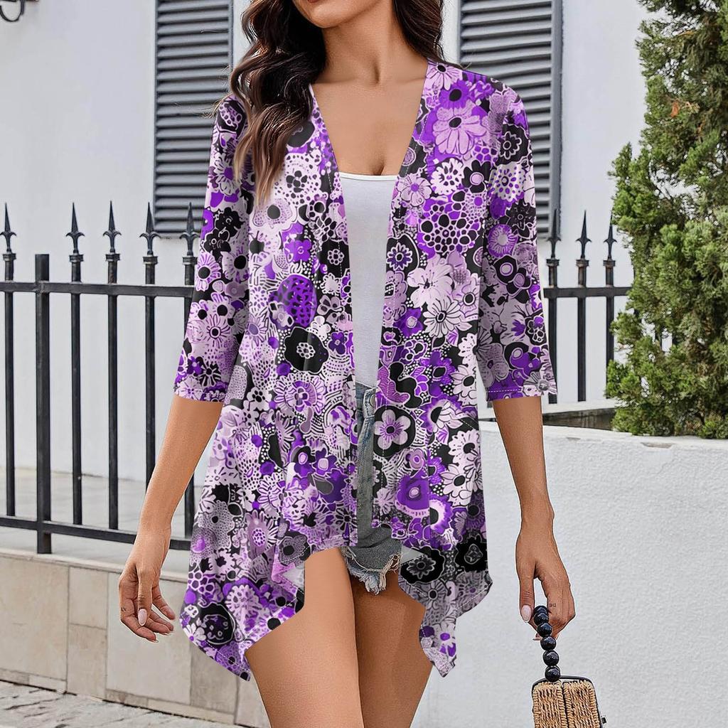 Женский кардиган с нестандартным принтом и рукавами 3/4, повседневная накидка с карманами