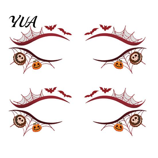 Removable Face Tattoo Stickers 2 Pairs Halloween Eye Stickers, Waterproof Temporary Decals with Pumpkin Bat Spider Web, Easy Apply Remove, Party