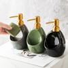 Modern Ceramic Hand Soap Dispenser with Pump , Dual In 1 Soap Holder , Dispenser, Elegant Bathroom Countertop Organizer for Home, Hotel, Spa