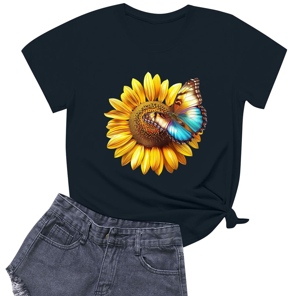 Женская модная повседневная футболка с круглым вырезом и короткими рукавами