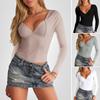 Women's Sexy Slim Fit Solid Color V-Neck Long Sleeve Top