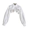 Women Fake Collar Lapel Lantern Long Sleeve Single Breasted Ruffle Stitching Hem FALSE