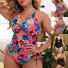 Bikini Tie-Dye Printing Conservative Belly Covering Plus  Plus Size One-Piece Swimsuit Women