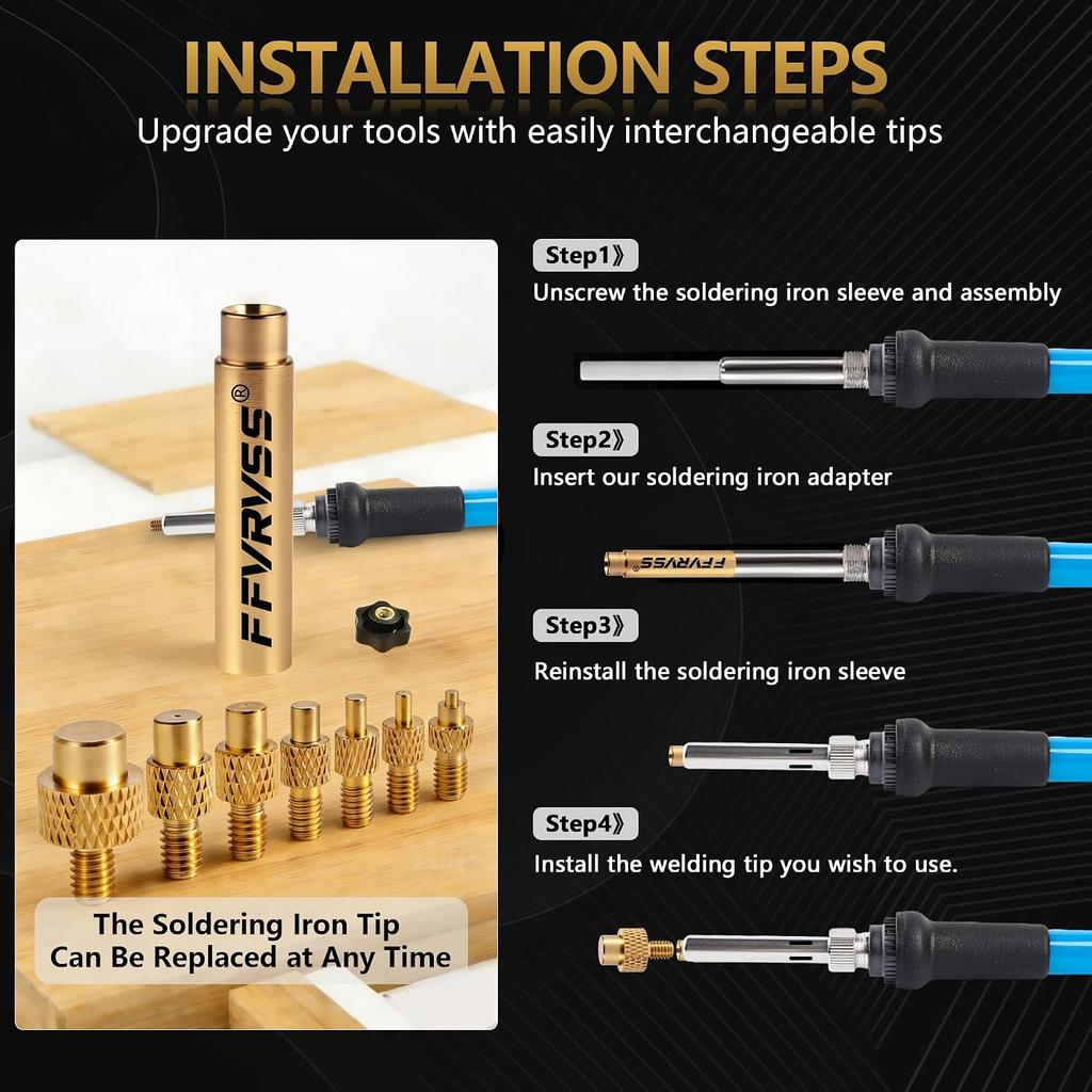 Heat Set Insert Tool 7X Soldering Tips for M2 M2.5 M3 M4 M5 M6 M8 Threaded Inserts with 900M T18 Soldering Iron Adapter Premium Clear Storage Cas
