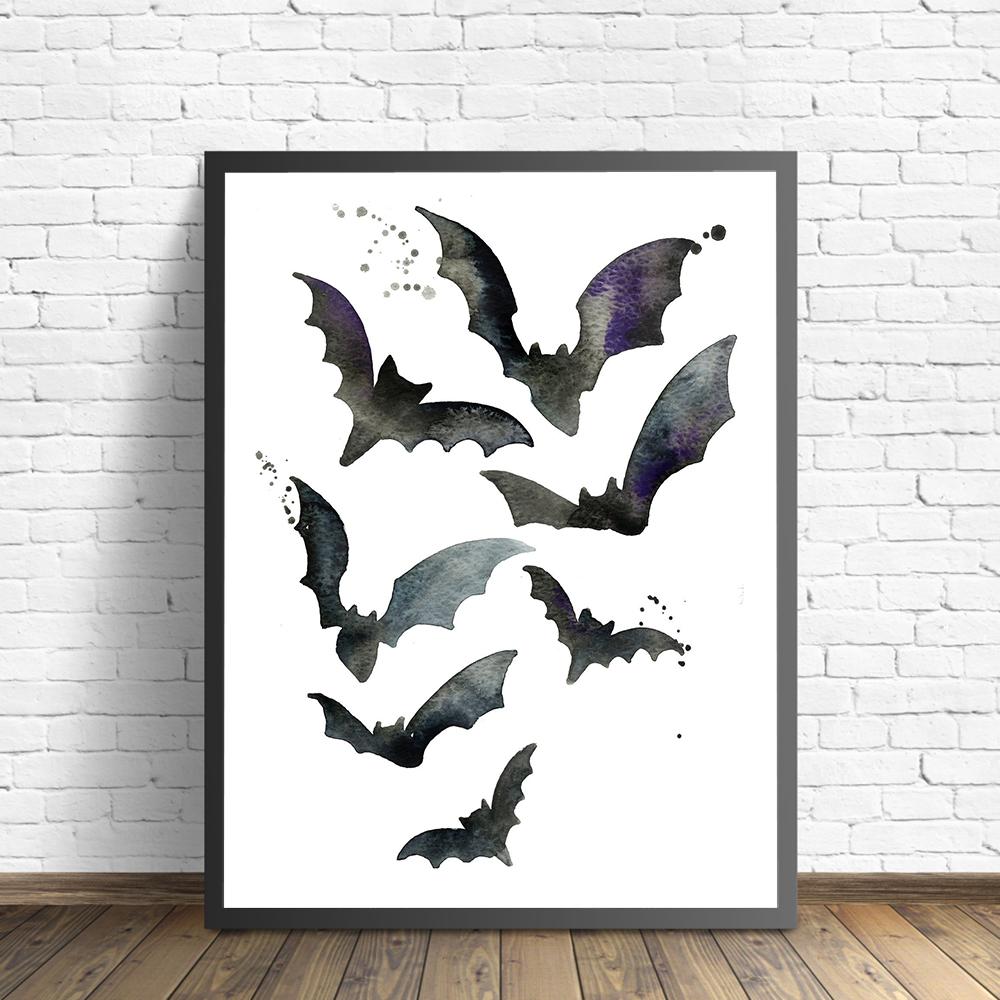 Черная летучая мышь с принтом жуткий Хэллоуин, настенная живопись на холсте, античная летучая мышь, постер с животными, настенная картина для гостиной, украшения дома