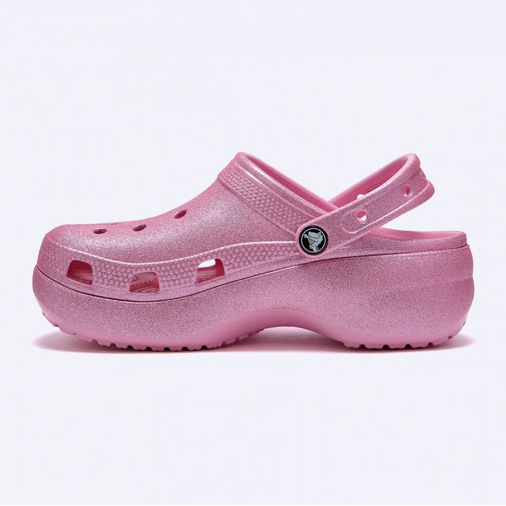 Crocs Классические блестящие туфли-сабо на платформе розового цвета 207241 6wy