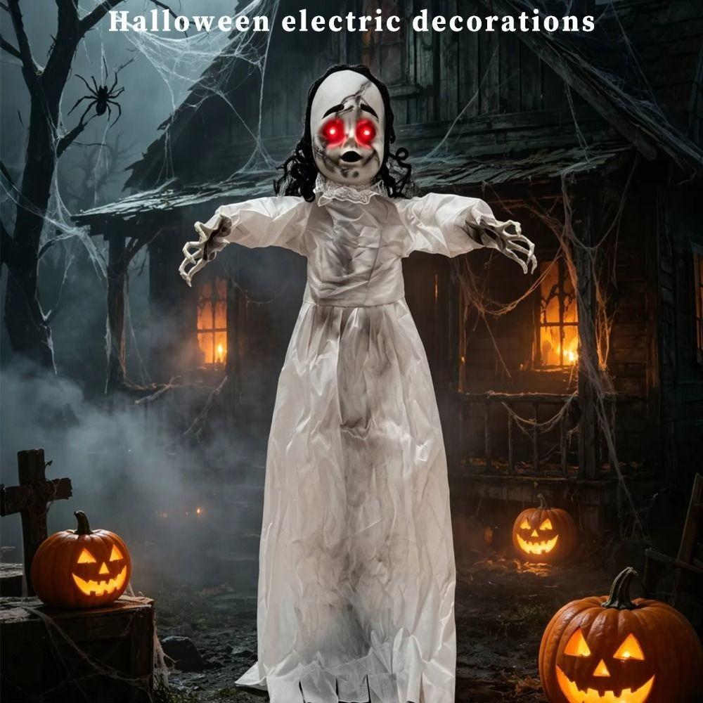 White Clothes Swing Hanging Ghost Halloween Decoration Sound Activated Haunted House Prop Yard