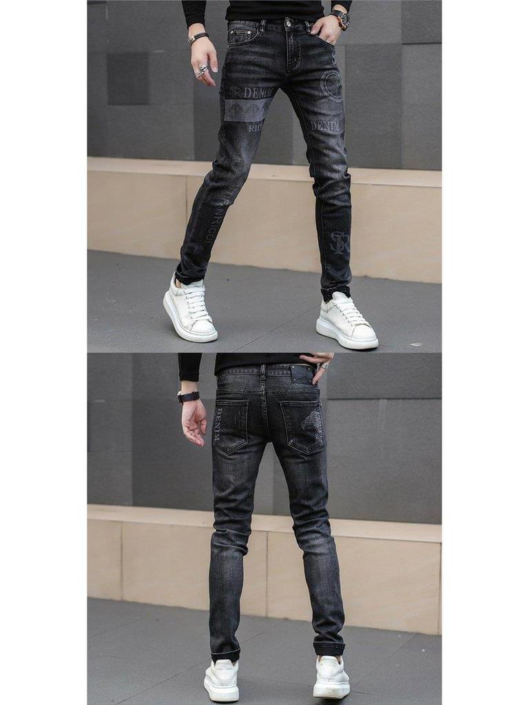Мужские модные облегающие джинсы скинни с вышивкой - Летняя коллекция