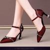  sapatos femininas women fashion wine red buckle strap floral stiletto heel shoes lady casual navy blue sexy pump ab589