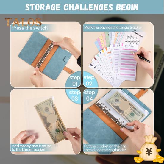 Бюджетная книга из мягкой искусственной кожи формата А6 с сумкой на молнии, счетчик расходов на 100 дней, хранилище для монет, карточек, планировщик для экономии денег