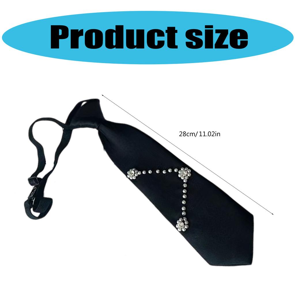Uniform Black Ties for Senior High School Girl Uniform Pre-tied Preepy Look Adjustable Neck Ties with Crystal