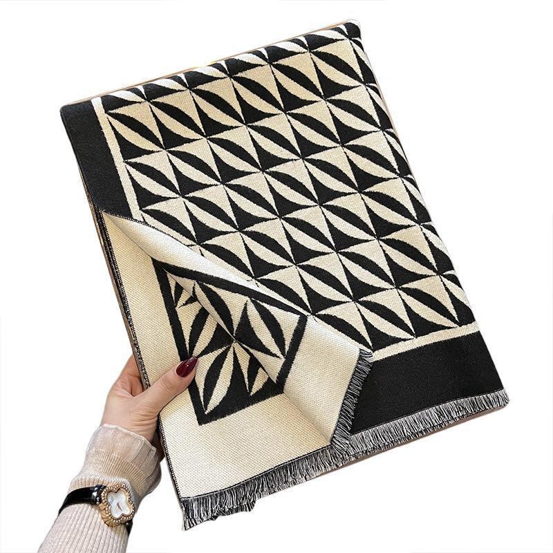 Thickened Shawl Women's Outer Cover Abstract Geometric Imitation Cashmere Shawl Scarf Dual-purpose Winter Warm Women's Scarf Double-sided