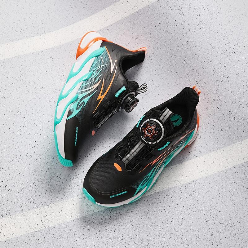 Anta Kids Synthetic Leather Comfortable Physical Test Lightweight Shock Absorption Low Top Running Shoes Kids Running Shoes Black Green A12435524N-1