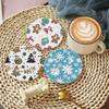 8 PCS Diamond Painting Coasters Kits Santa Acrylic Diamond Painting Art Coaster Kit Elk with Holder Diamond Painting DIY Coaster