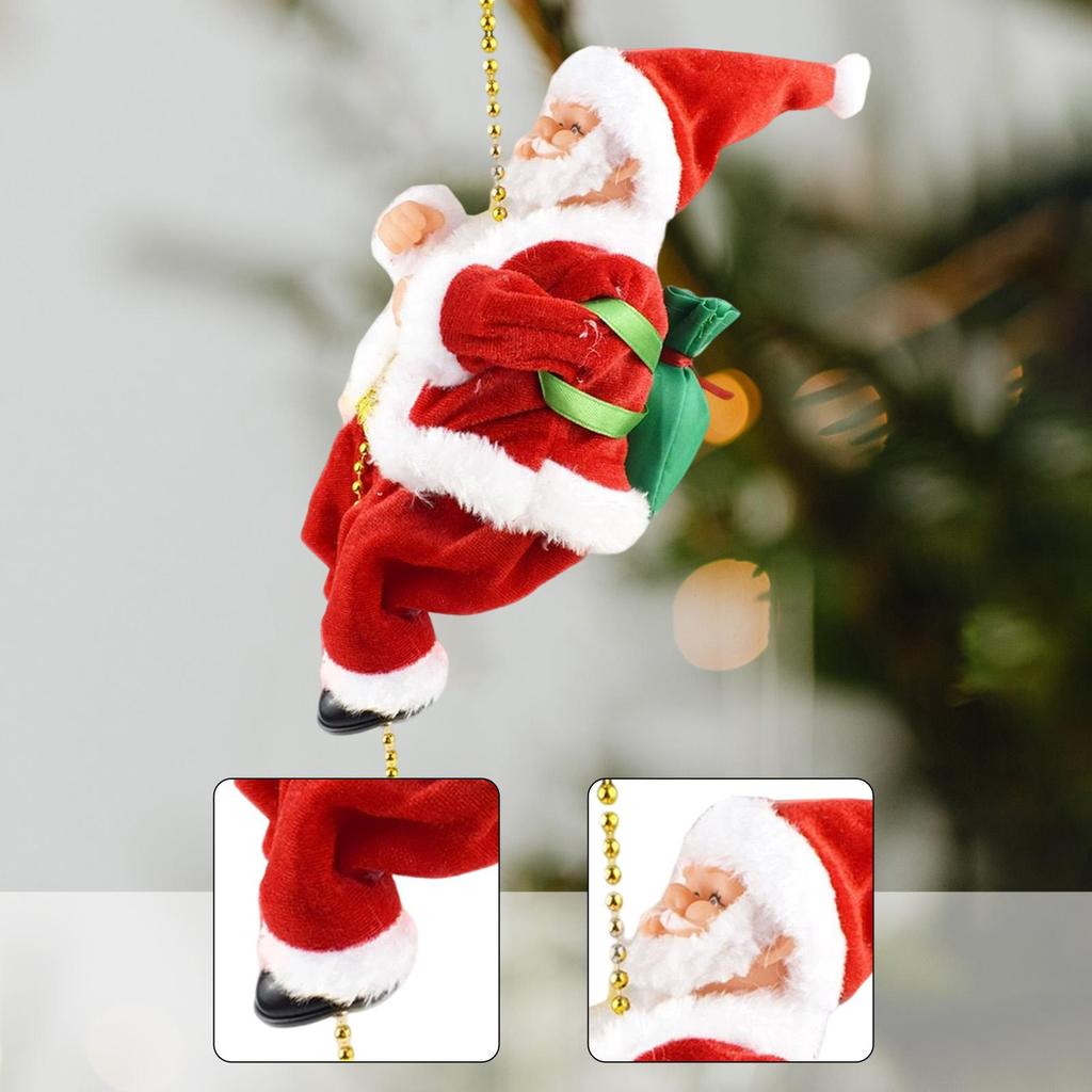 Electric Animated Santa Claus Climbing Beads Rope Christmas Tree Decoration Toy Figure for Holiday Room Display