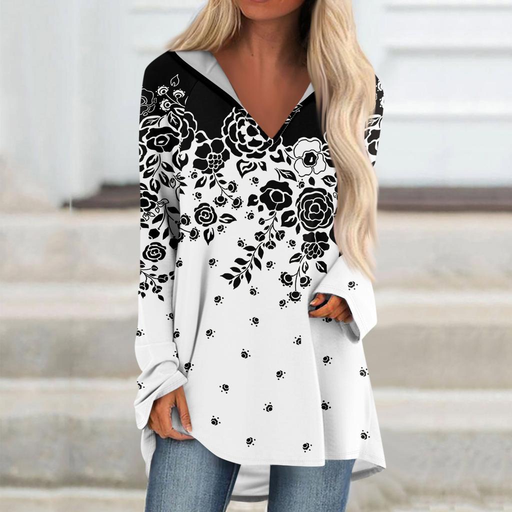 Женские свободные топы с V-образным вырезом и капюшоном с длинными рукавами, повседневные топы, домашние пижамы для отдыха, топы