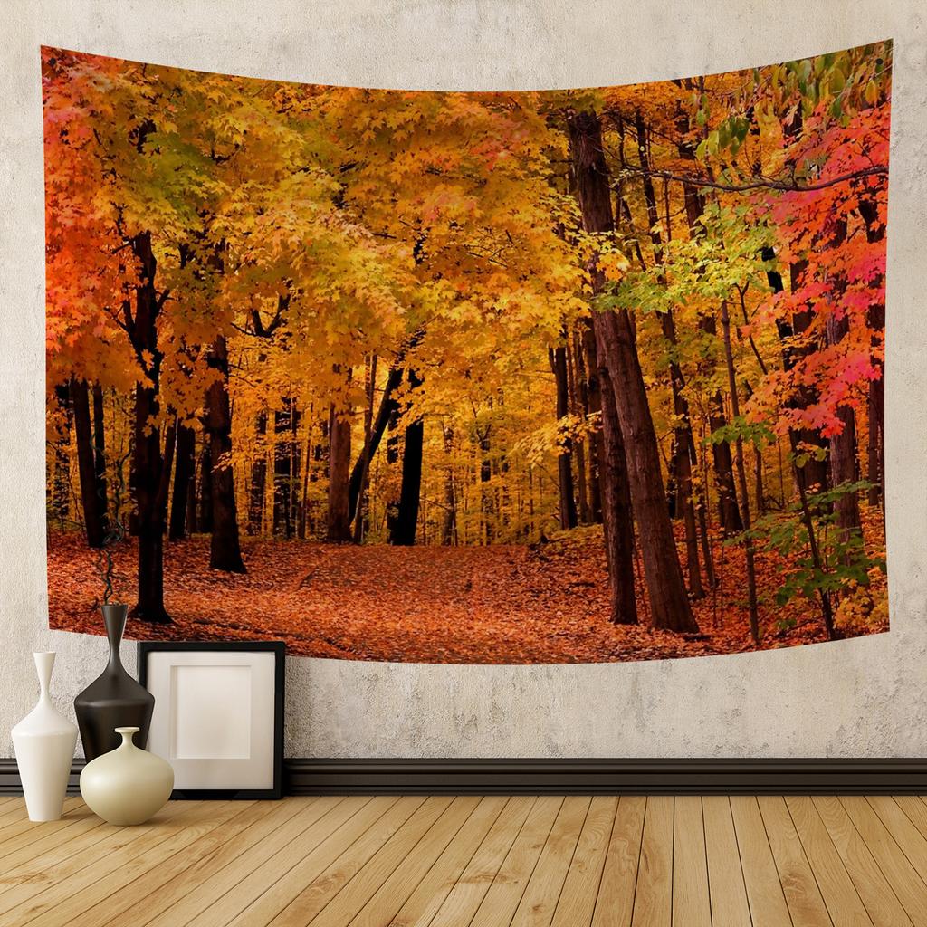 Autumn Forest Tapestry Wall Hanging Natural Fallen Leaves Landscape Hippie Tapestry Colorful Living Room Hanging Wall Tapestry