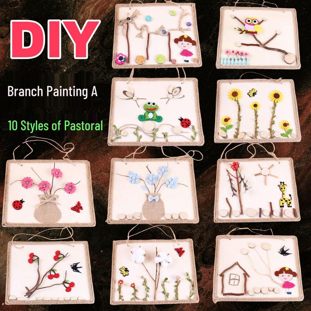Children's DIY Kit: Wood & Hemp Rope Tree Branch Painting Ornaments