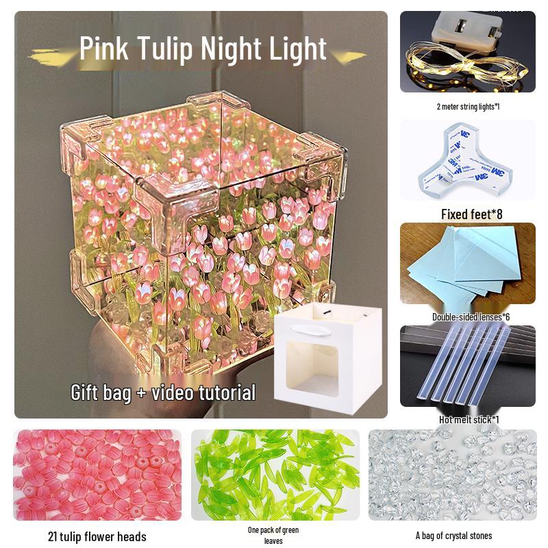 Подарок Валентина: Ночник-тюльпан ручной работы, кубик Рубика - Идеальный подарок на день рождения для девушки
