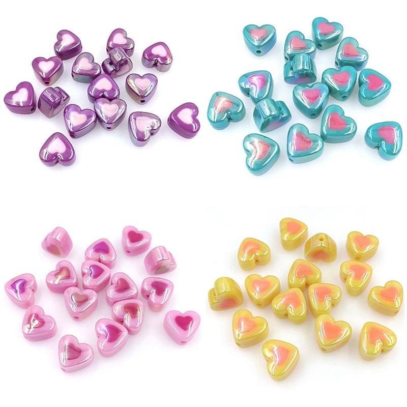10 шт. темная серия с УФ-покрытием, два цвета, 3D акриловые бусины в форме сердца любви, свободные бусины, аксессуары ручной работы для изготовления ювелирных изделий