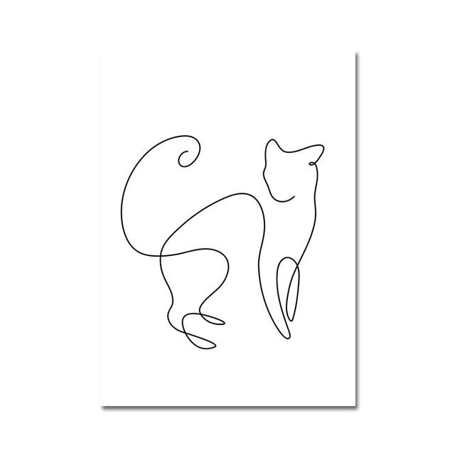 Nordic Minimalist Black and White Line Cat Animal Canvas Painting Home Decoration Hanging Painting Frameless Wall Art Kitchen No Frame