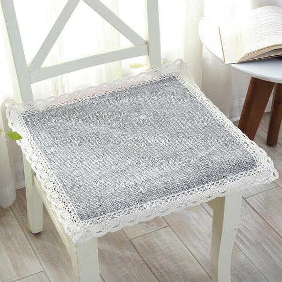 Decorative Seat Mat for Rattan Chairs Cotton Linen Chair Pad with Ties, Striped Plaid Comfortable Pads Patio Lace Trim, Breathable Dining Office Soft