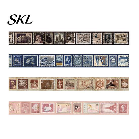 Classical Stamp Tape Vintage Washi Roll, Aesthetic Decorative Masking Tape, Retro Roll Adhesive for DIY Art Crafts, Journaling Scrapbooking Supplies