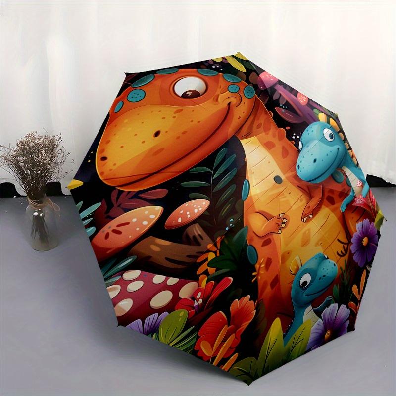 Dinosaur Forest Theme 8 Bone Hand Automatic Folding Umbrella, Compact and Portable Design, A Perfect Gift for Birthday, Christmas or Busines