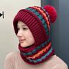 Шапка утолщенная вязаная шапка глушитель цельная шапка женская зимняя уличная утепленная цельная шапка полосатая