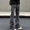 2024 Мужские потертые черные рваные расклешенные джинсы - Американский стиль High Street