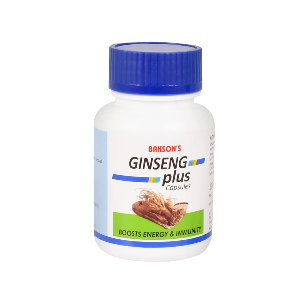 Bakson's Ginseng Plus Capsules For Energy Focus Memory Support Stress Relief 30 Count Daily Wellness Supplement