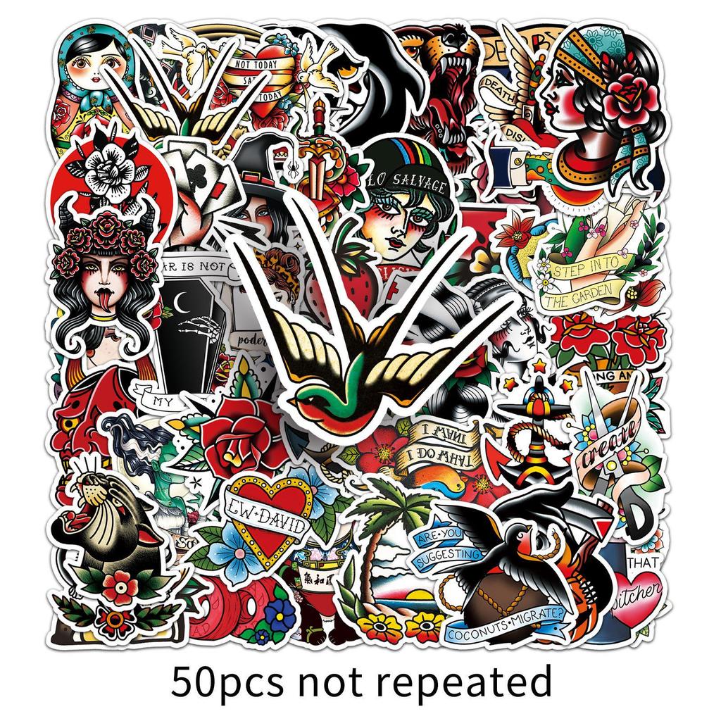 50 Waterproof Tattoo Pattern Stickers for DIY Journals & Water Bottles