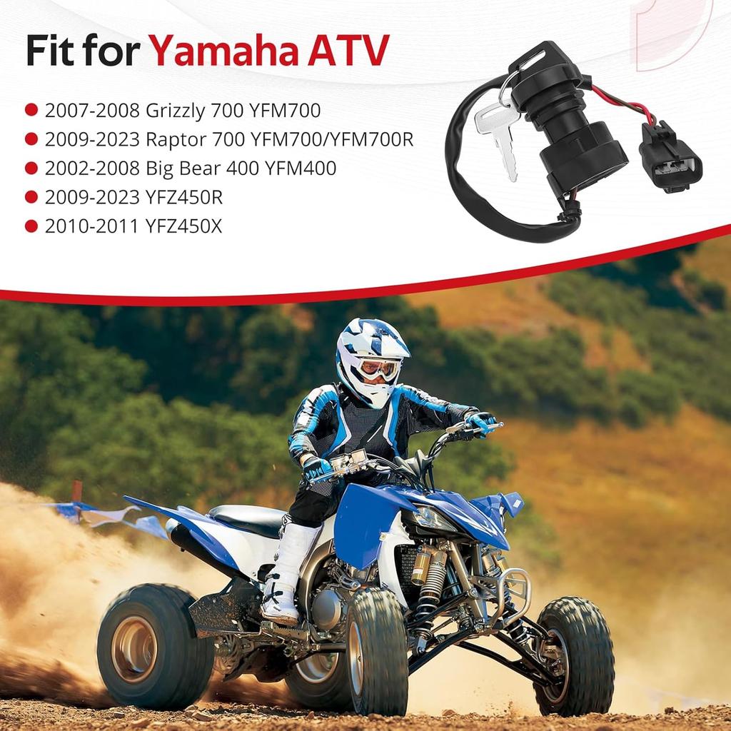 Ignition Key Switch for Yamaha Grizzly 700 2007-2008 Big Bear 400 2002-2008 Raptor 700 2009-2023 YFZ450X 2010-2011 YFZ450R 2009-2023 O.E.M#