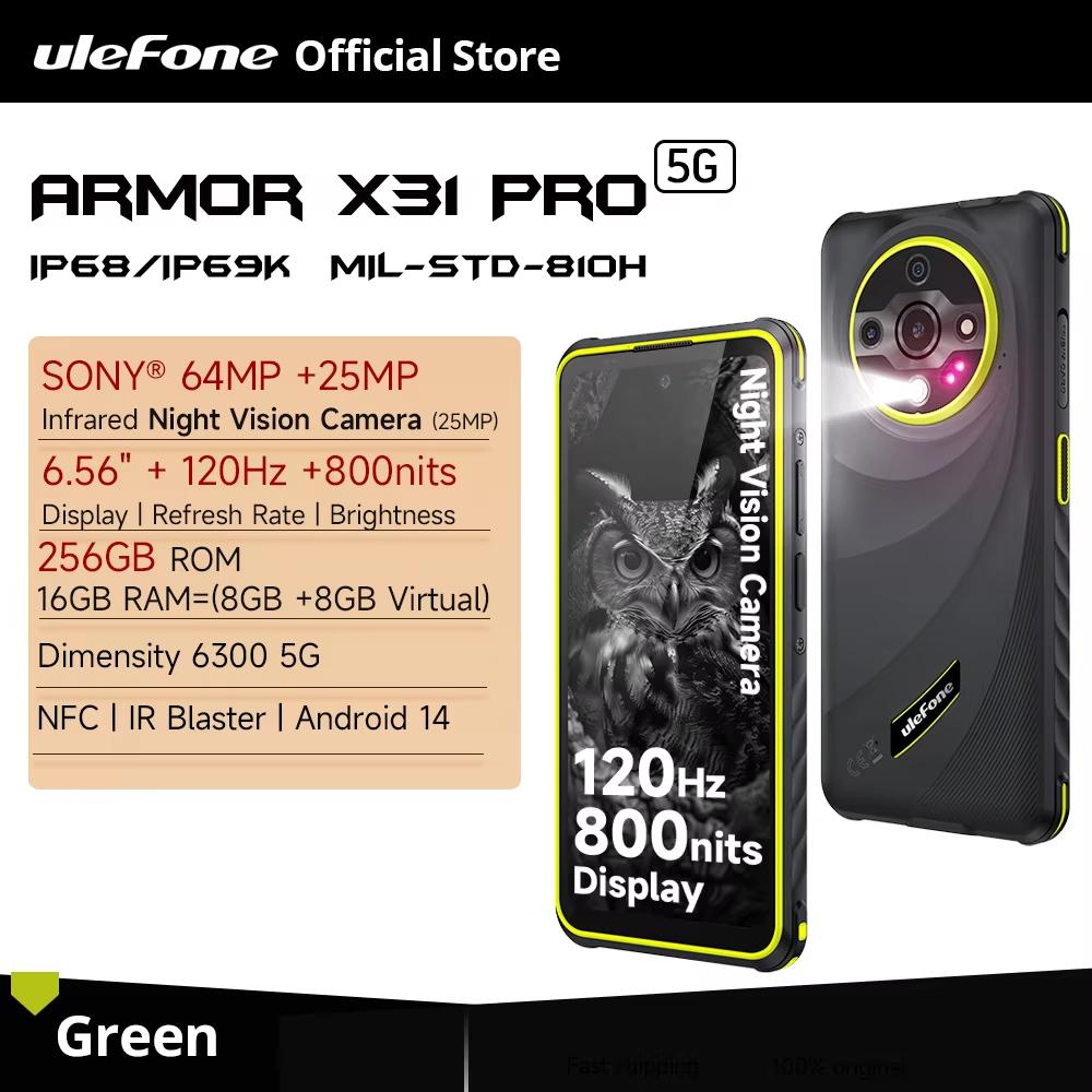 Ulefone Armor X31 Pro 6.56”16GB + 256GB Night Camera 64MP 6050mAh NFC 5G Rugged Phone Android 14 Smartphone