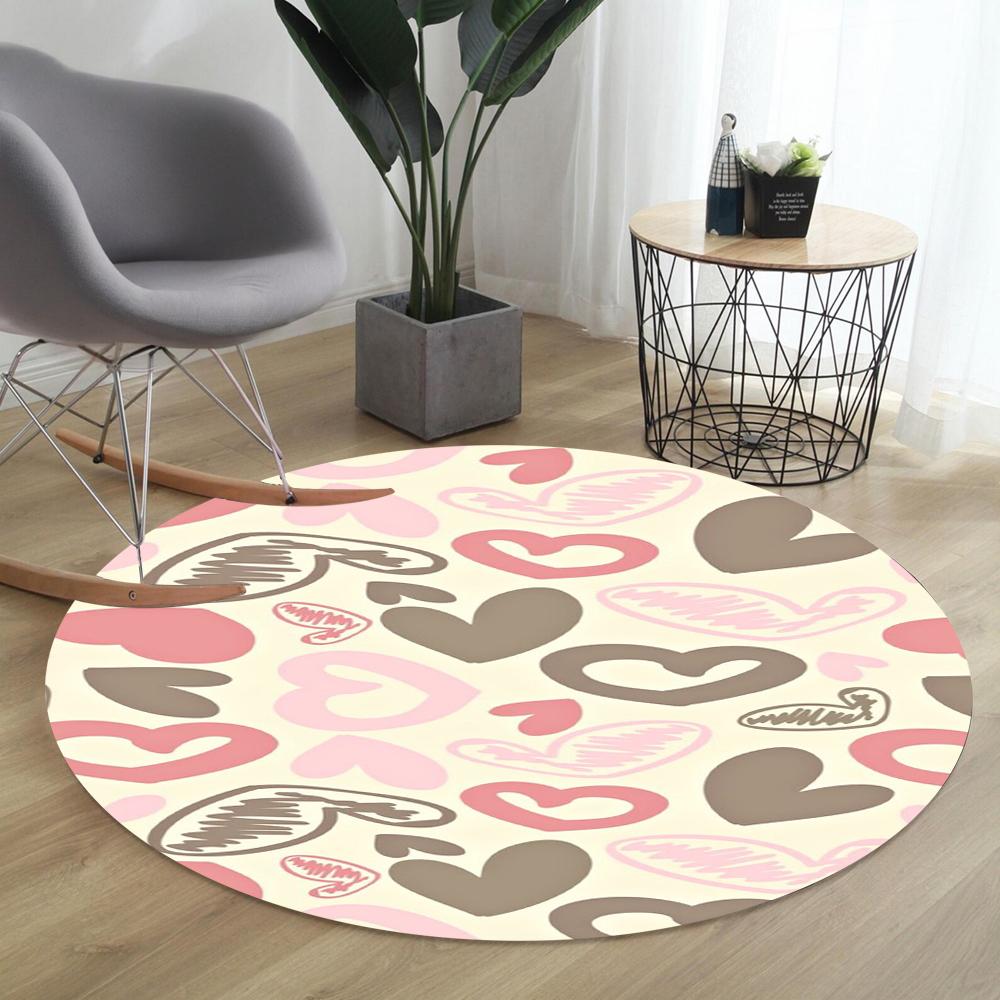 Sweet Heart Pattern Round Rug Multi-Color Love Design Romantic Home Decor Circular Carpet Soft Non-Slip Mat for Living Room