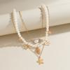 Ocean Starfish Shells Pendant Mulitlayer Choker Necklace For Women Imitation Pearl Party Jewelry Accessories