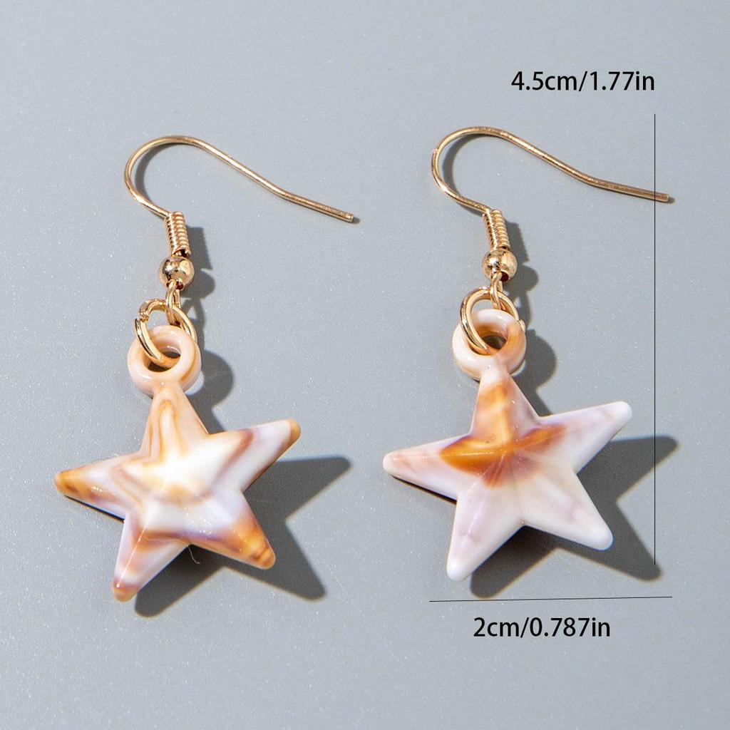 Exquisite Compact Beach Vacation Style Acrylic Starfish Shell Pendant Earrings for Women Jewelry Gifts, Daily Matching Earrings