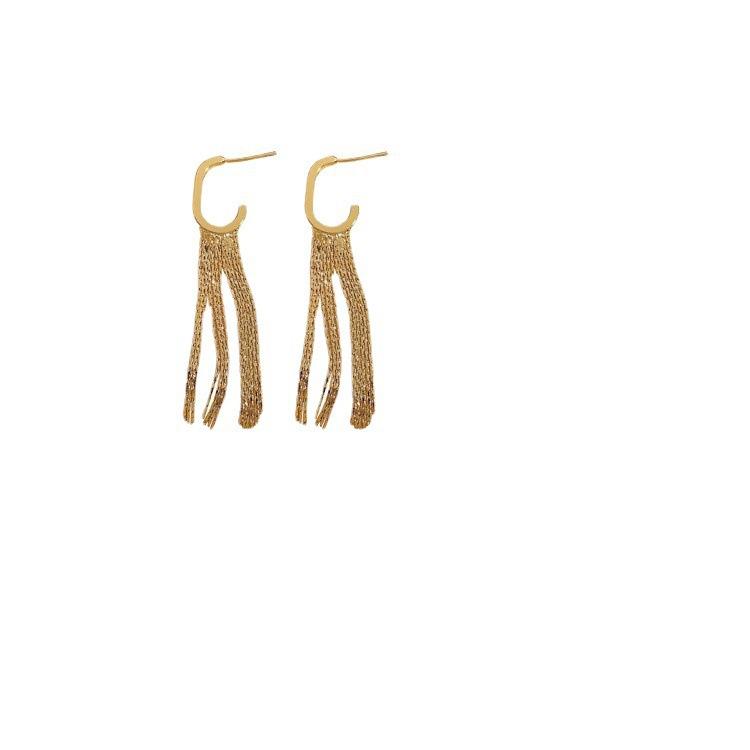 Золотые длинные серьги-кисточки: Элегантный дизайн с крупным циферблатом, универсальный женский тренд высокого класса