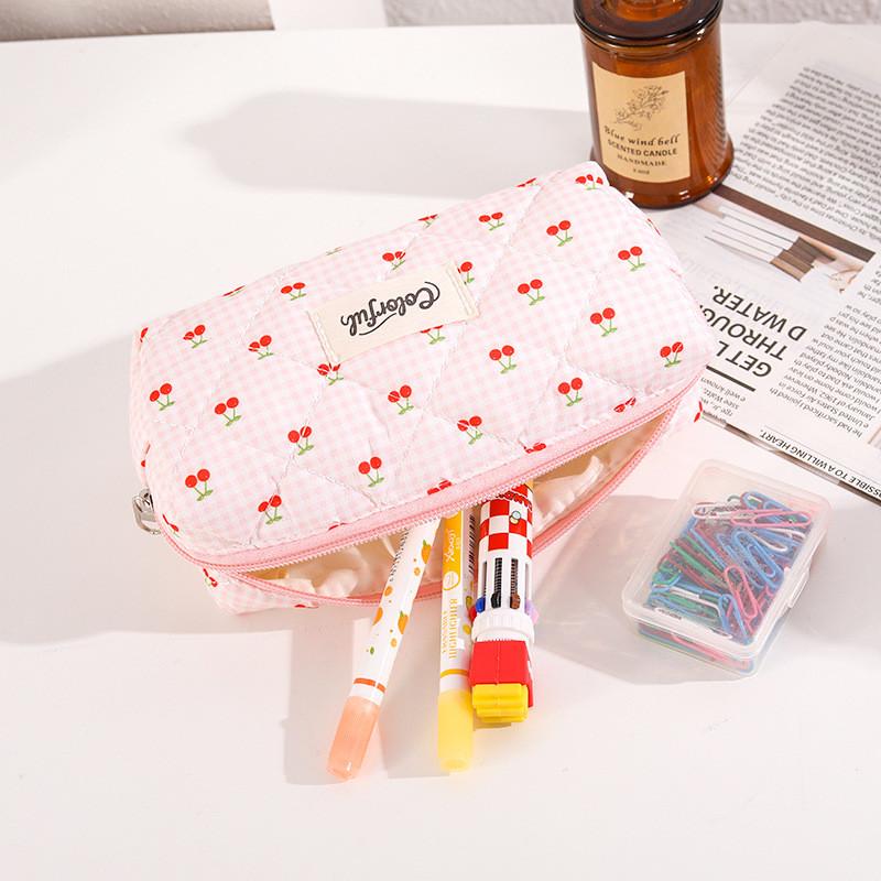 Girl Heart Cartoon Cherry Fabric Makeup Bag With Storage For Teens And Students