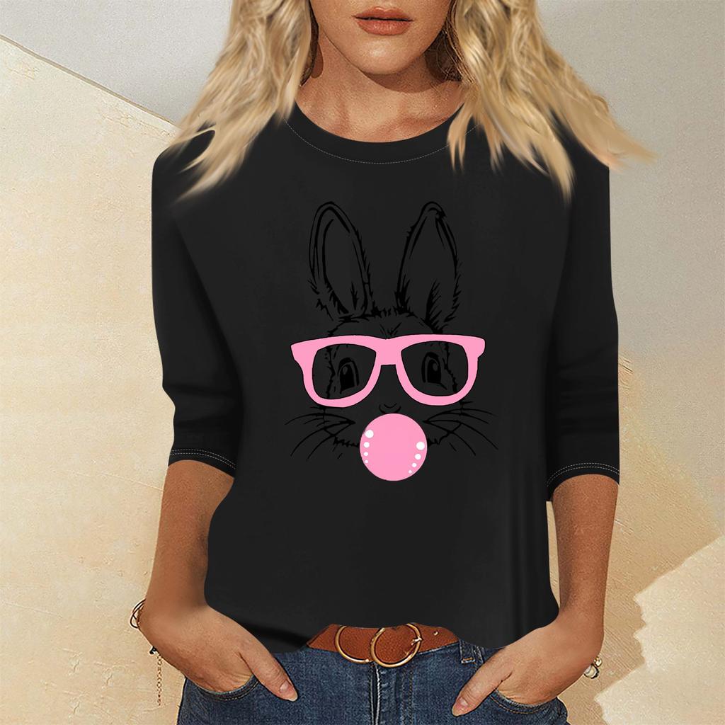 Women's Fashion Casual Seven Sleeve Valentine's Day Printed Pullover Top