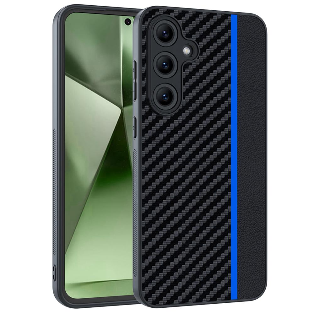 For Samsung Galaxy S25+ Case Leather+PC Hard Phone Cover Carbon Fiber Texture