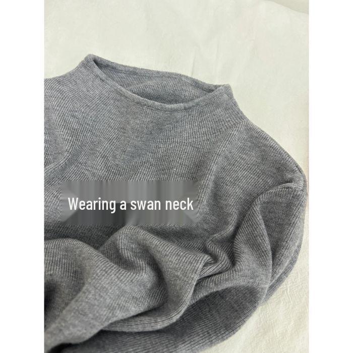 Autumn 2024 Women's Semi-High Neck Soft Sweater: Slim Fit Straight Shoulder Knit