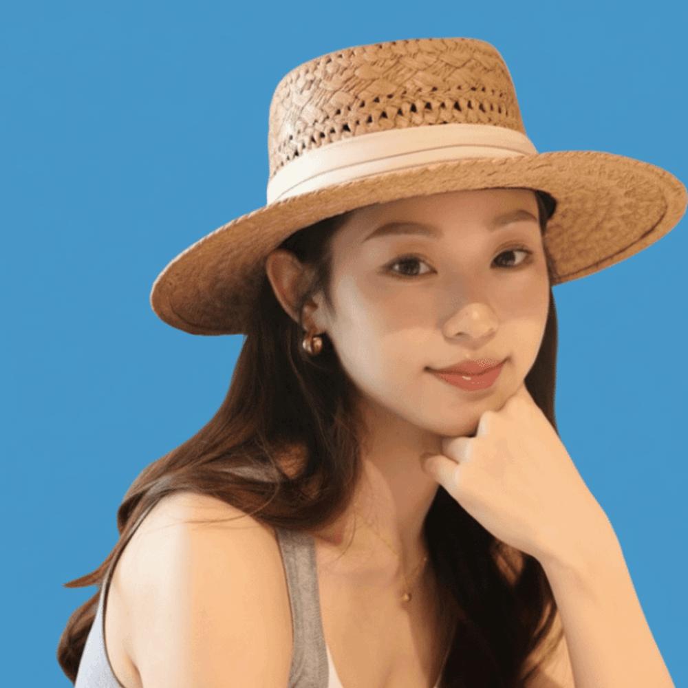 Cloth Buckle Western Cowboy Hat Sunscreen Visor Cap Fashion Hollow Straw Hat Vacation