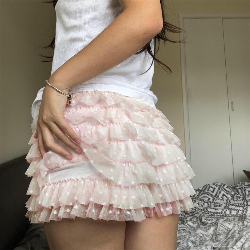 Lolita Y2k Bloomers Polka Dot Slim Shorts Women Kawaii Low Waist Layered Ruffle Elastic Pants Fashion Chic Casual Streetwear Trousures