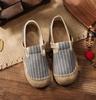 2025 Women’s Trendy Slip-On Shoes: Spring & Fall Vertical Stripe Cotton-Linen, College Style, Round Toe Hemp Design